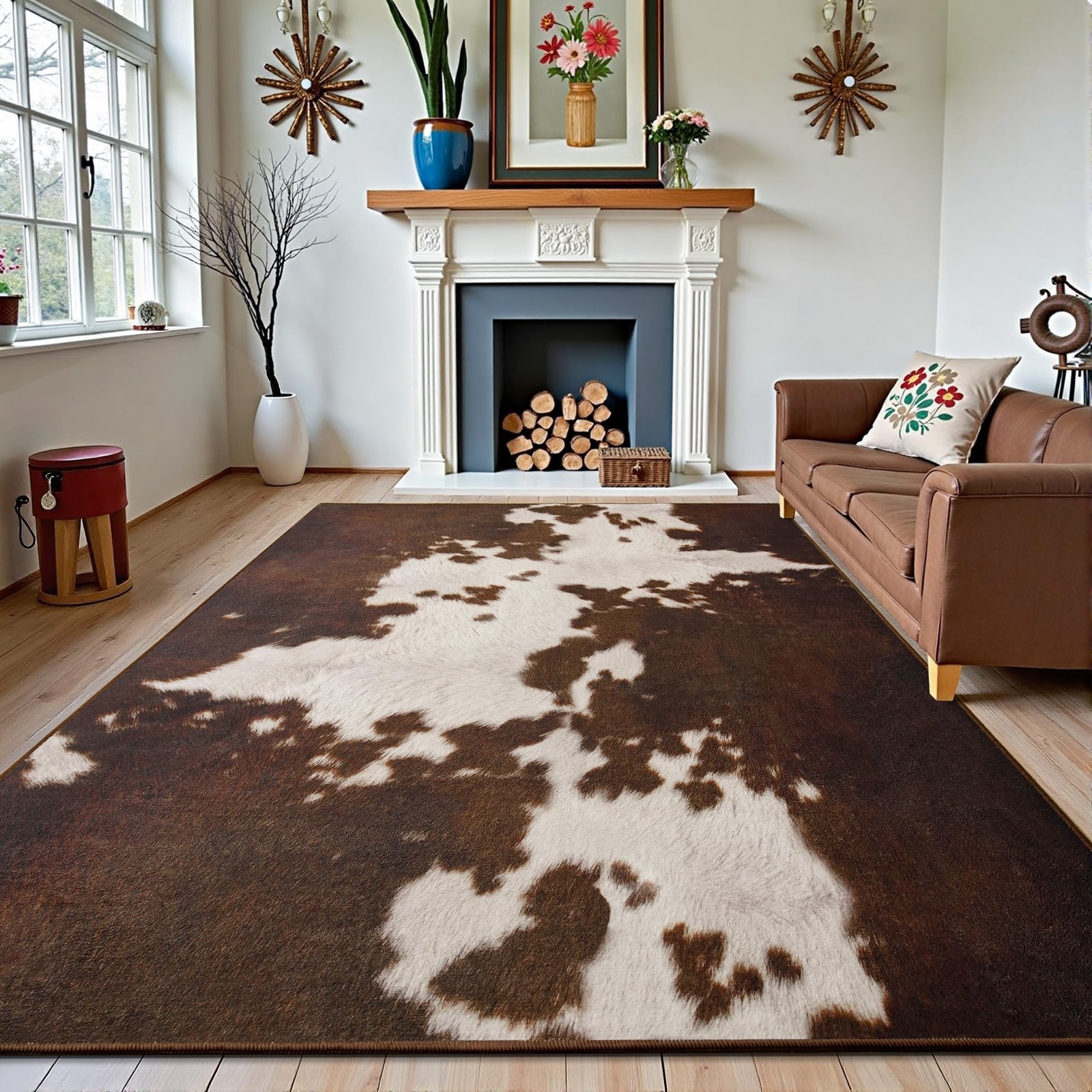 Foxmas 8X10 Feet Area Rugs For Living Room Machine Washable Cow Print Rug Pile
