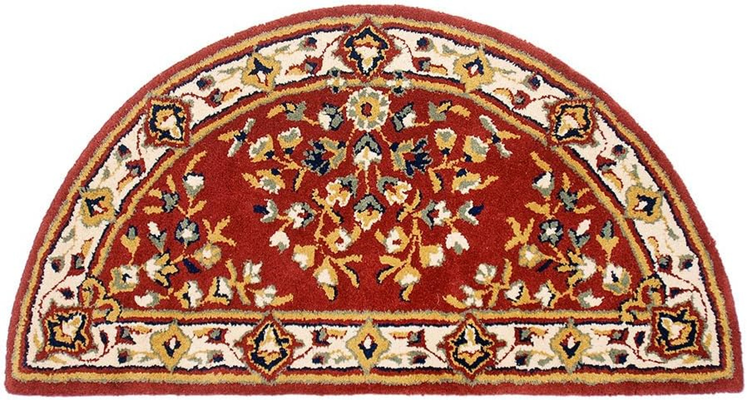 Burgundy Oriental Wool Hearth Rug, Half Round