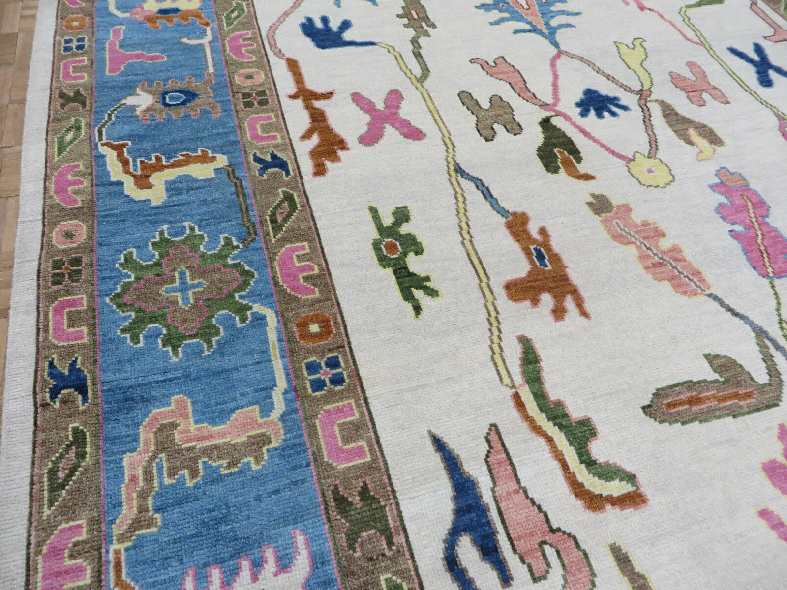 8’11 x 12’2 Hand Knotted Ivory Colorful Turkish Oushak Oriental Rug G11365