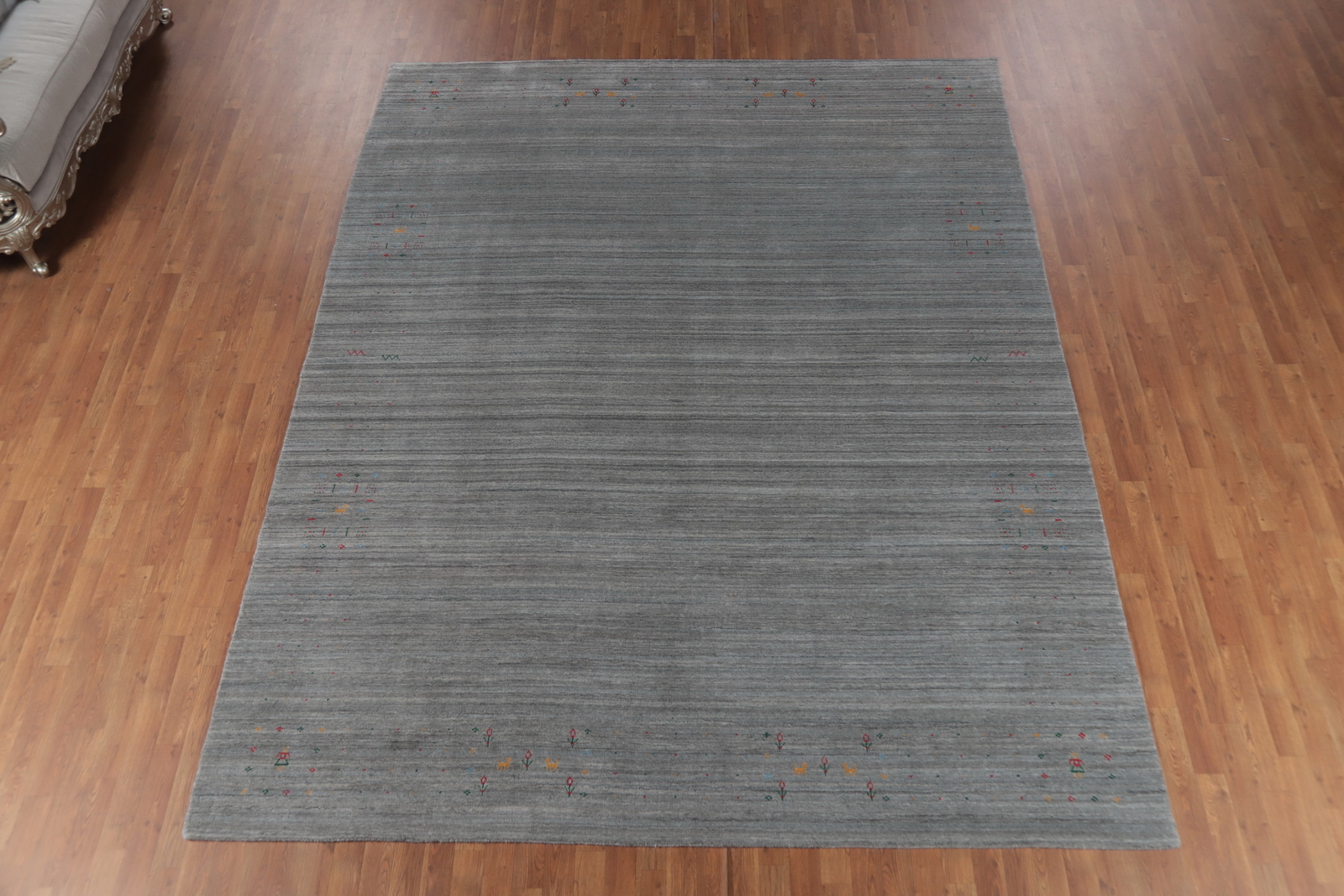 Unique Vibrant Living Room Rug Gray Handmade Gabbeh 9×11 ft for Living Room