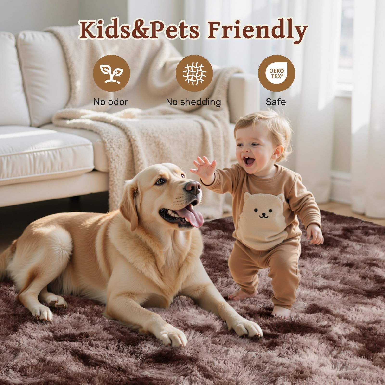 LòUtiroot Home 8X10 Area Rugs For Living Room Brown Fluffy Fur Bedroom