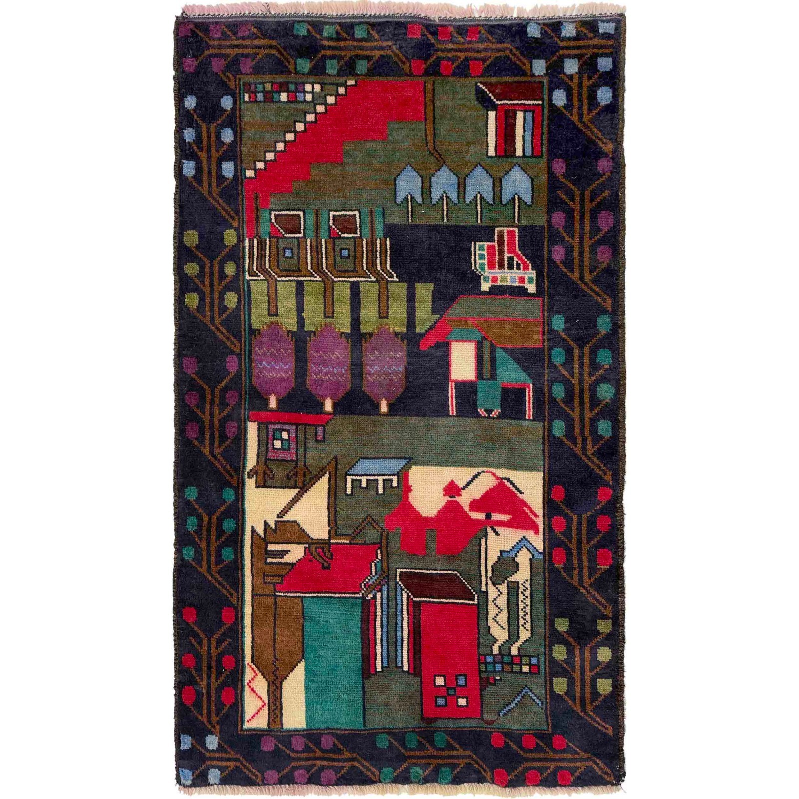Attractive Handmade Oriental Wool Area Rug Pictorial Scenery Rug 2’6×4’4, W37610