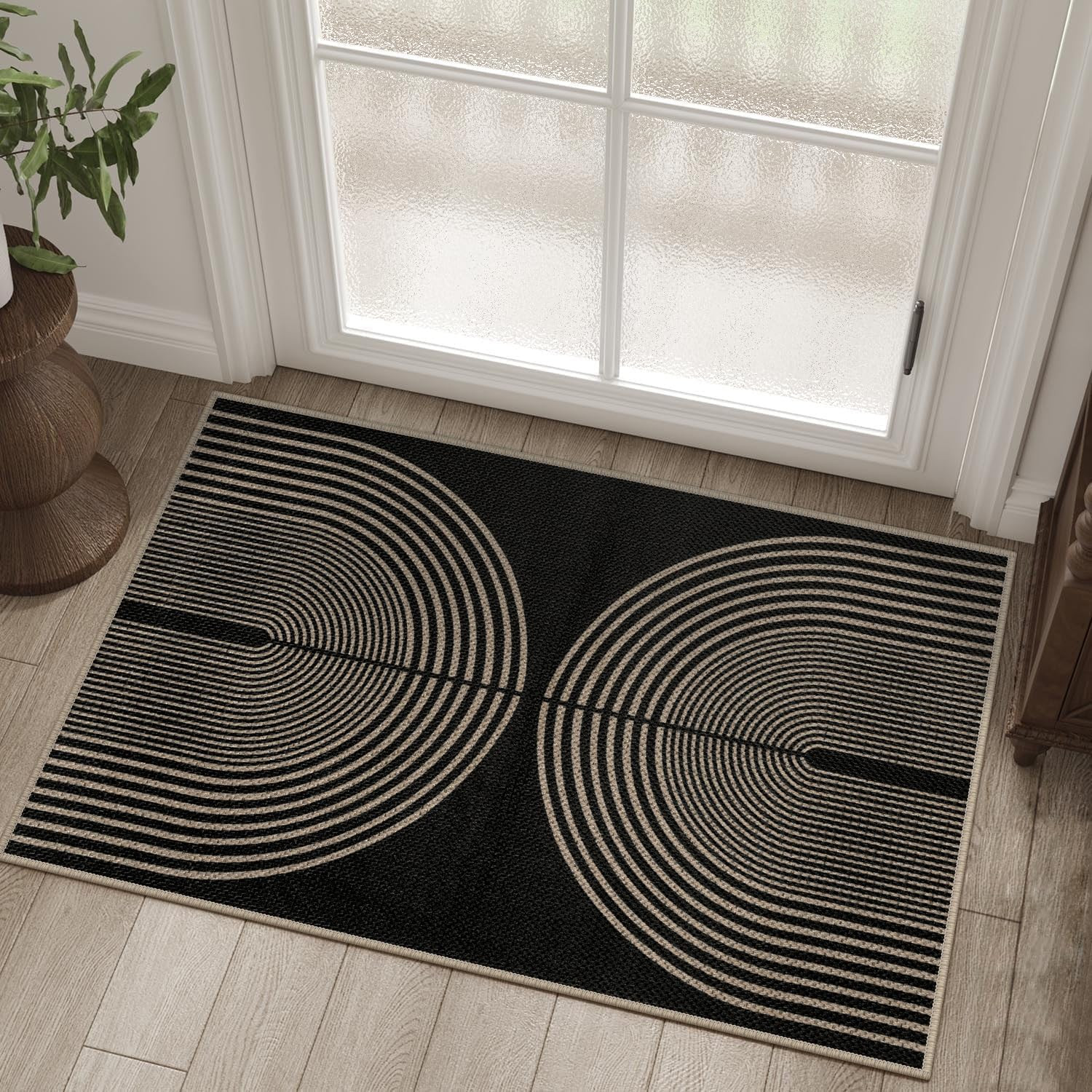 Easy Jute Rainbow Entryway Rug, 2X3 Black Washable Non-Slip Indoor Outdoor Doorm