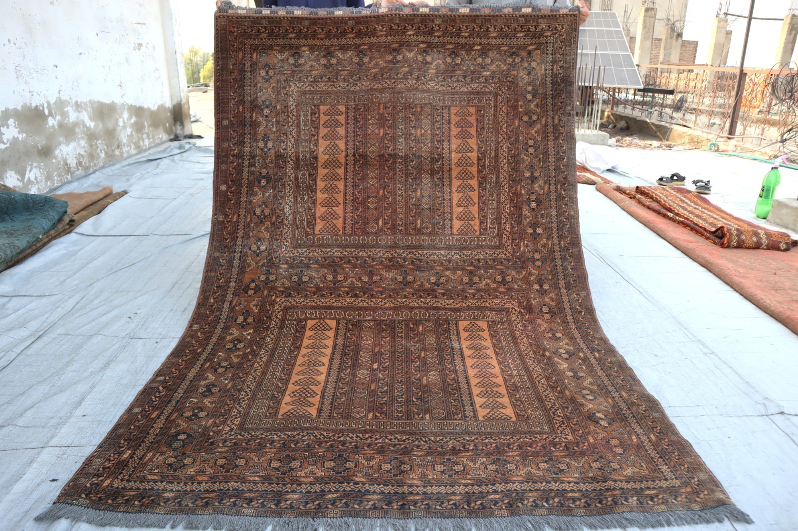 Turkman Parda Rug 5’0x7’4 ft Vintage Rust Red Afghan Handmade Bukhara Tribal Rug