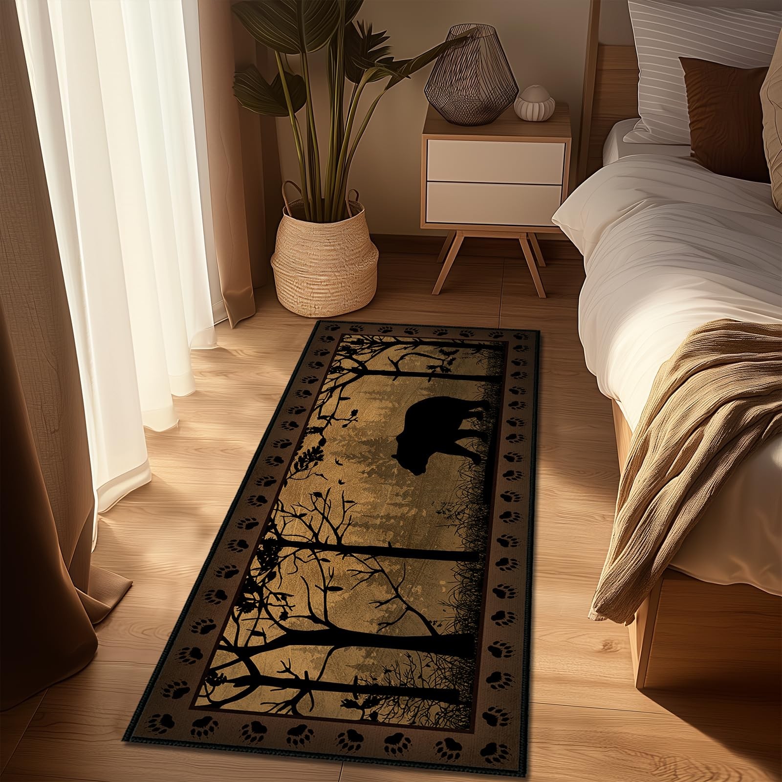 Rustic Rugs for Bathroom,Bear Country Cabin Wildlife Runner Rug 2×5 Rugs for
