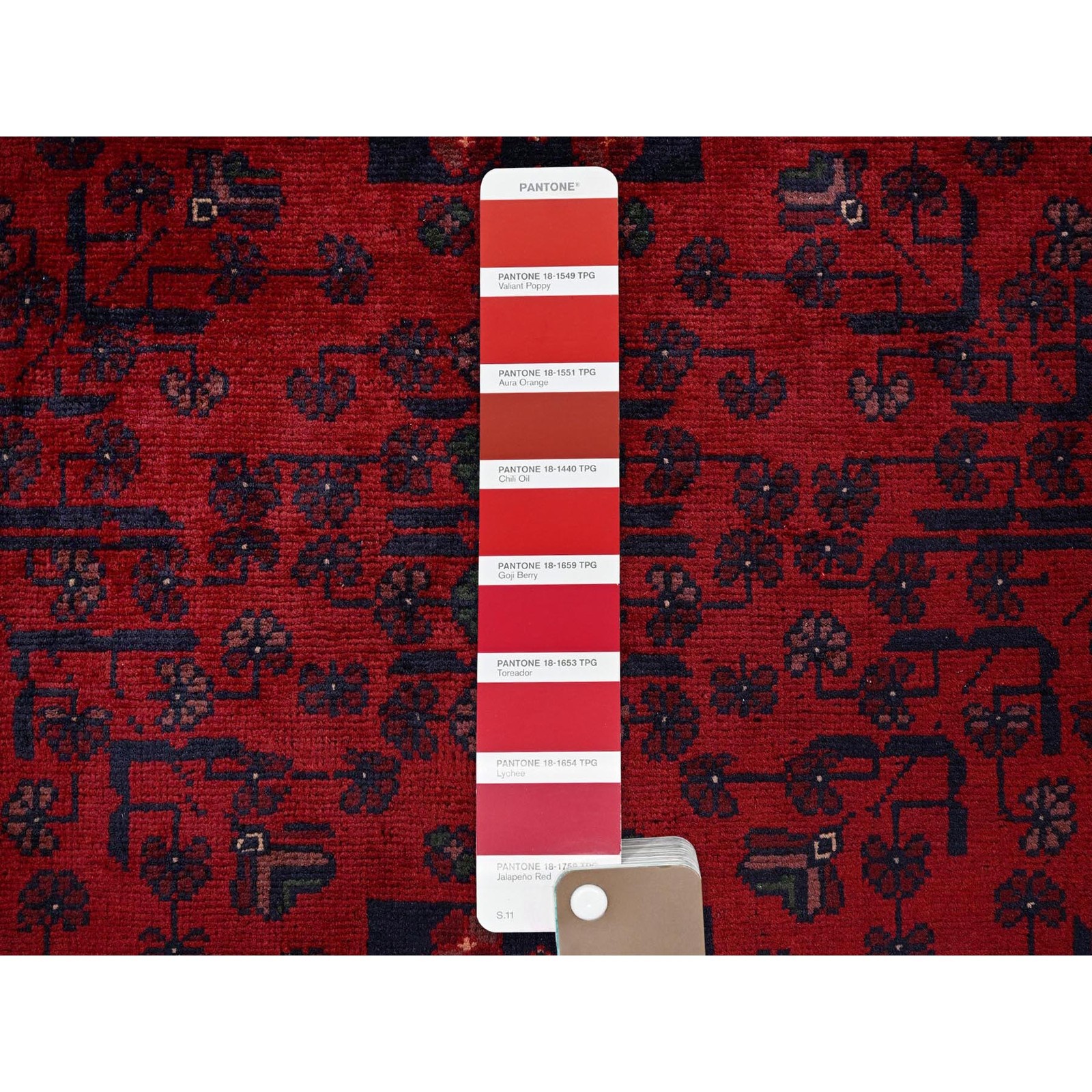 3’5″x4’9″ Red Afghan Khamyab Geometric Pattern Soft Wool Hand Knotted Rug R731