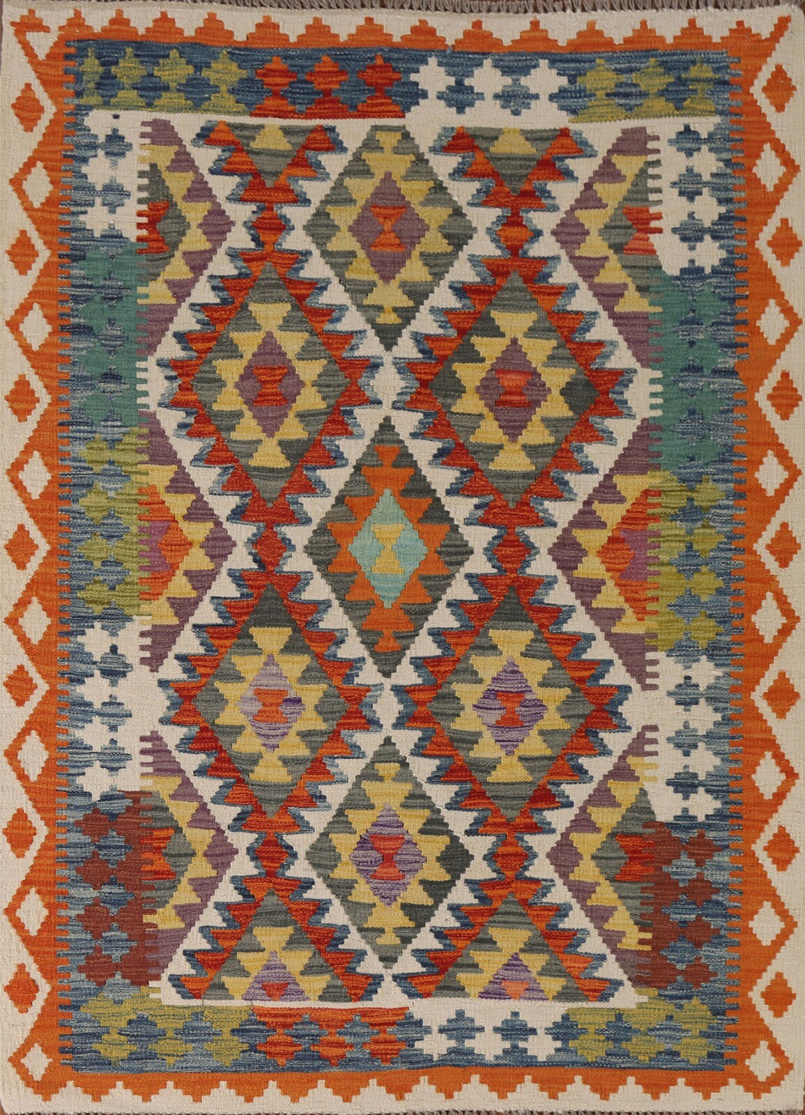 Reversible Kilim 4×6 ft. Tribal Geometric Oriental Rug Hand-woven Wool Carpet
