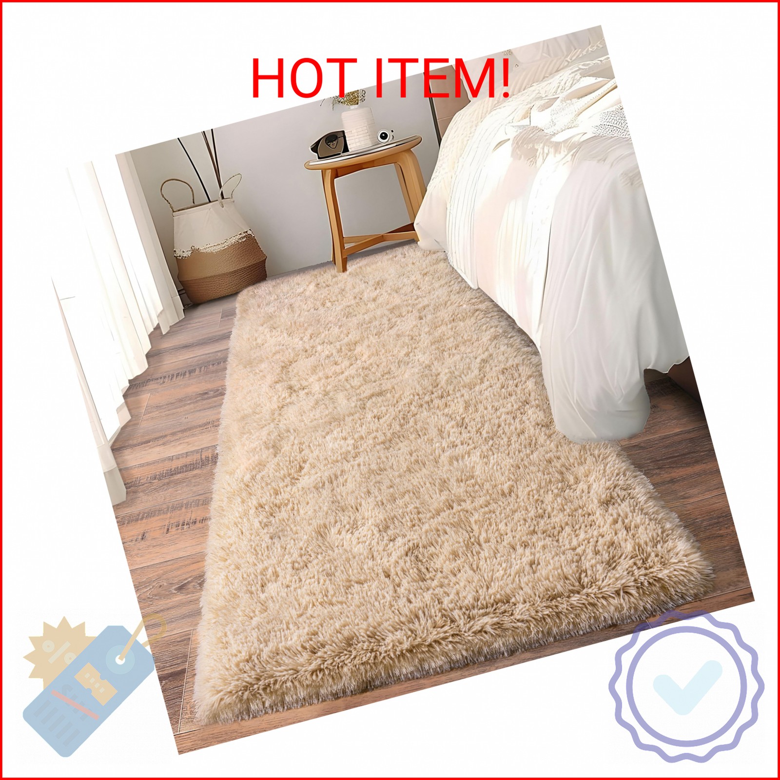 Ailyei Soft Runner Rugs for Bedroom Hallways, 2×6 Beige Fluffy Shag Throw Area R
