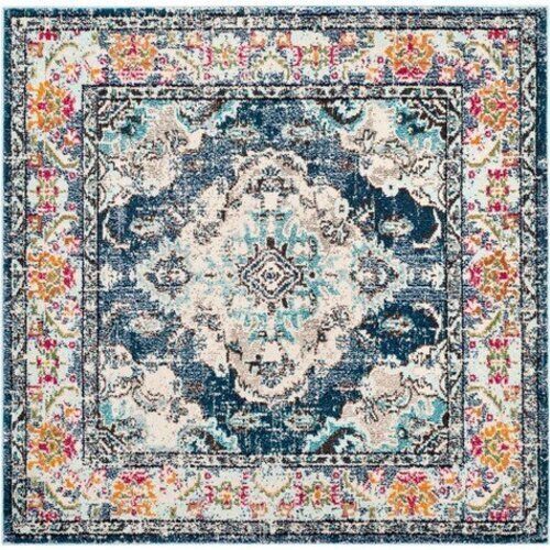 Traditional Oriental Medallion Distressed Look Blue Area Rug **FREE SHIPPING**