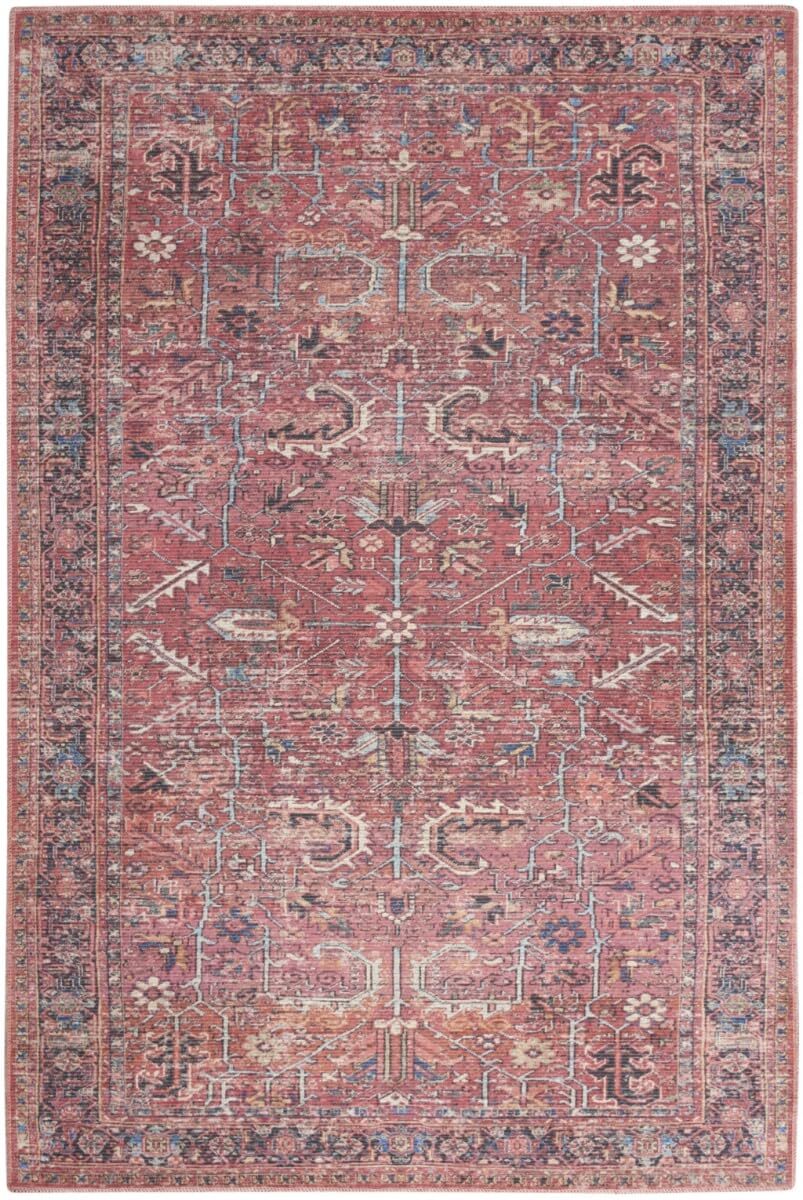 4′ X 6′ Brick Oriental Power Loom Distressed Washable Area Rug