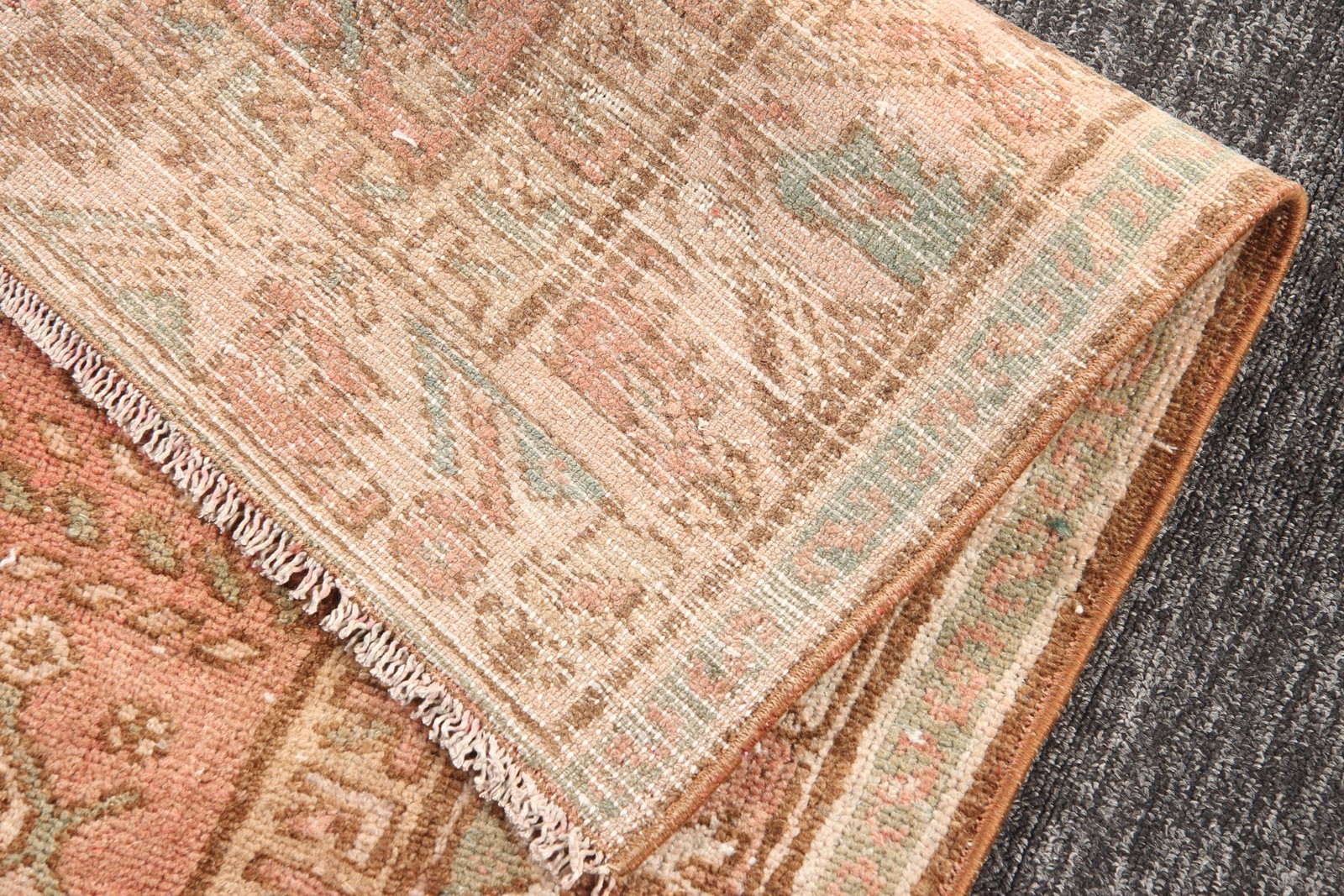 Turkish Area Rug 4,2×6,46 ft, Brown Striped Vintage Wool Rug