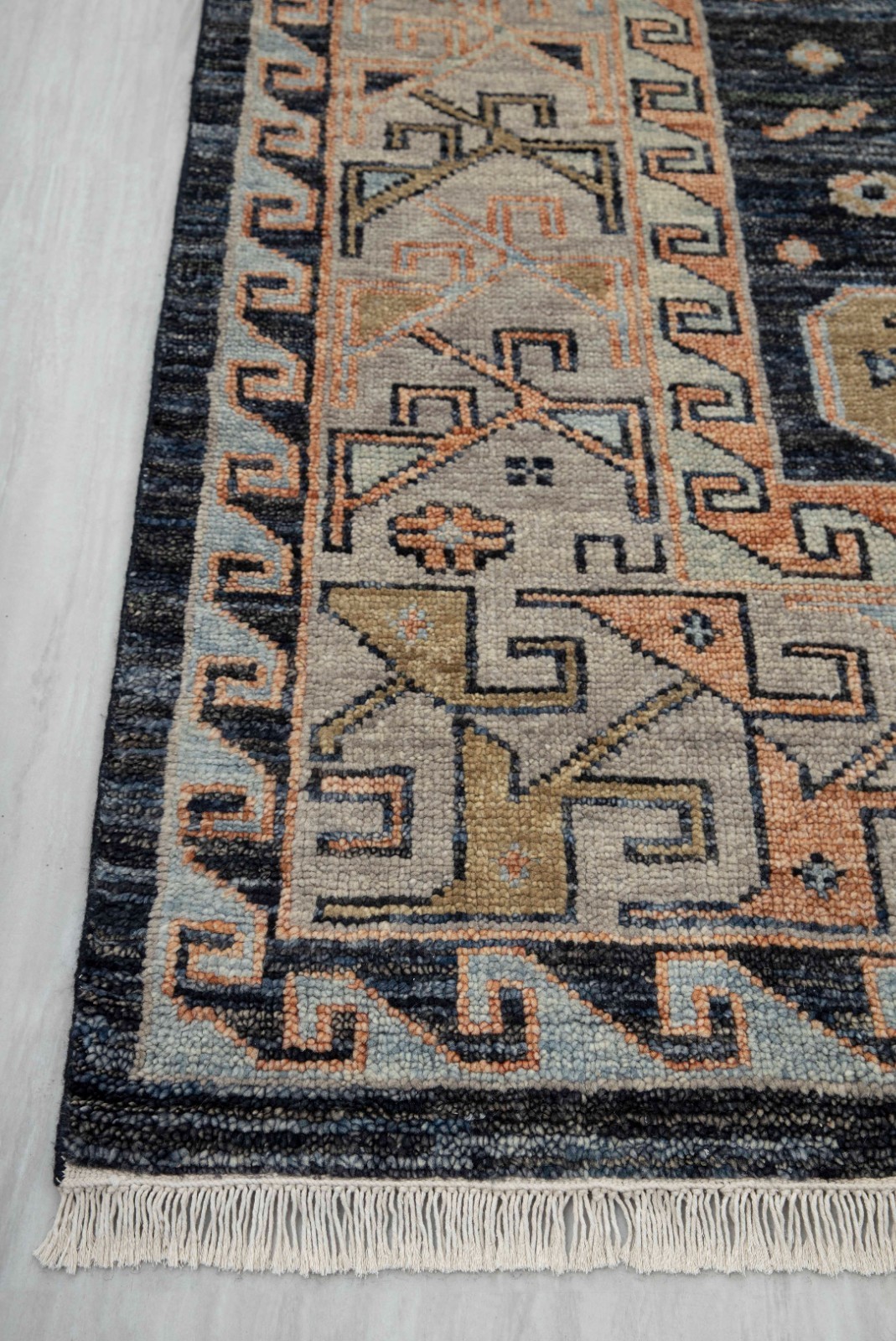 10×14 Charcoal Beige Border Decorative Kismet Oushak Inspired Handmade Wool Rug