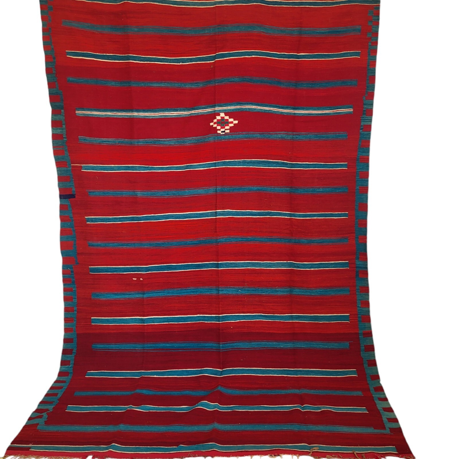 Vintage Handmade Moroccan Wool Brown Rug Red Blue Azilal Berber Tribal Carpet