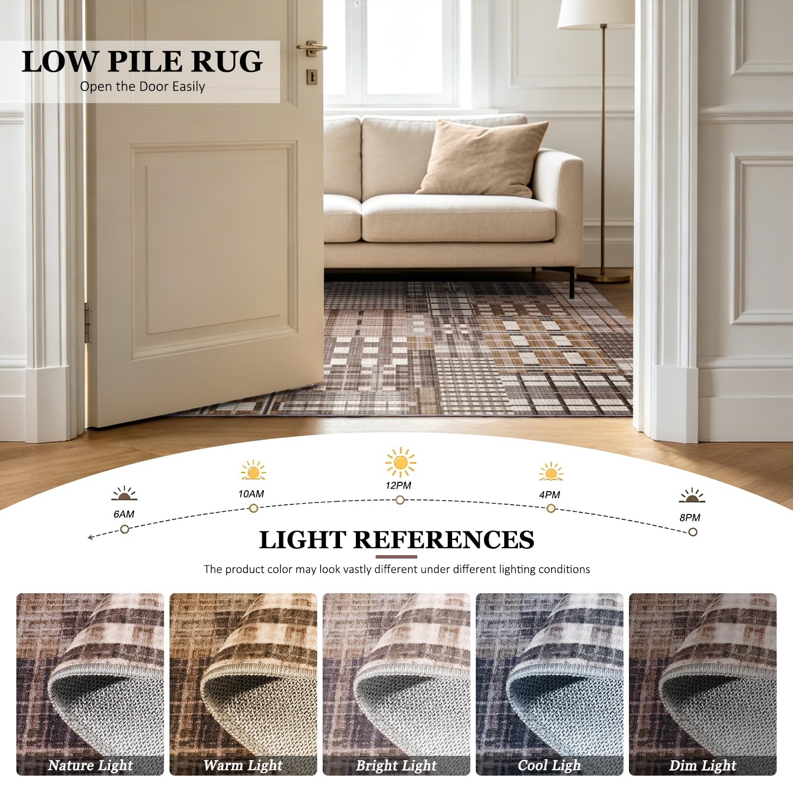 Washable Runner Rug 2×6, Non-Slip Plaid Carpet, Caramel Brown