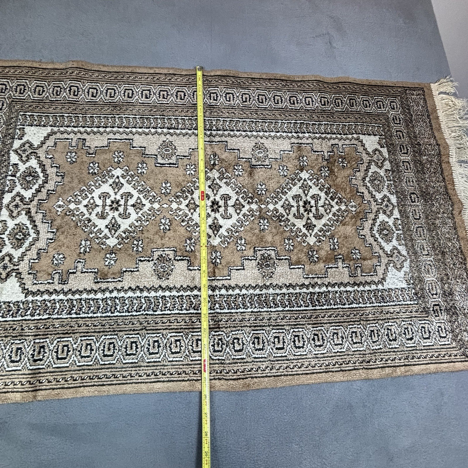 Traditional Geometric Pattern Area Rug Brown Beige Cream Rectangle with Fringe