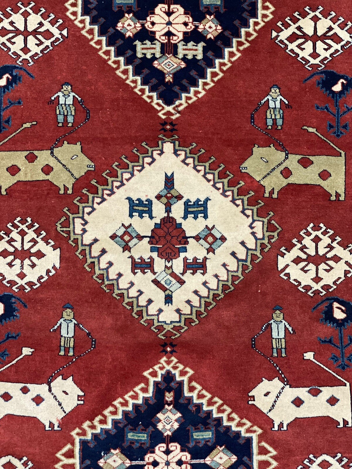 Museum Piece Vintage Animal Man Pictorial Vegetable Dye Kurdi Area Rug Wool 4×6