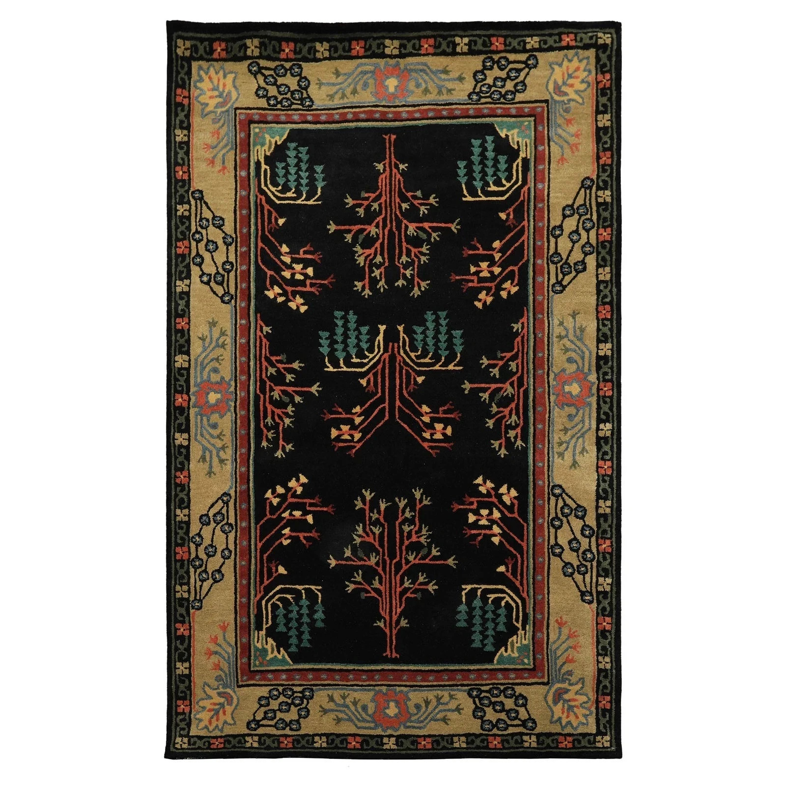 Hand Tufted Traditional Arts & Crafts Wool Multi Size Black Rug 6×9|8×10|9×12|