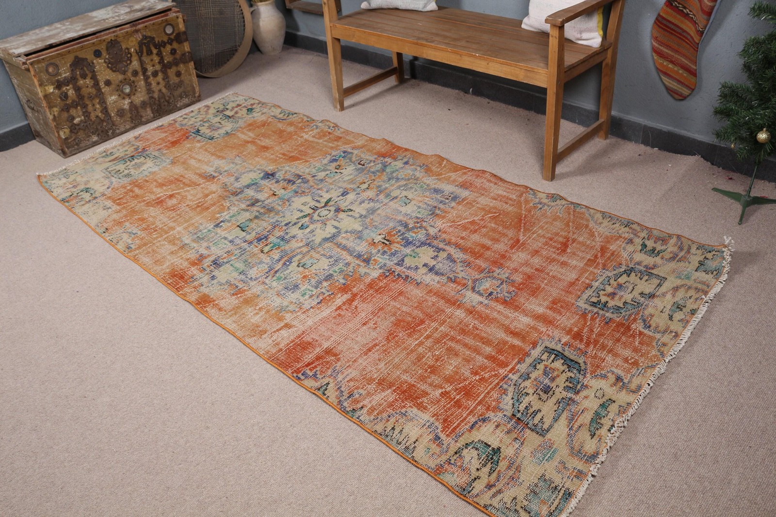 3,8×8,7 ft Turkish Rug, Rug, Orange Solid Rug Wool
