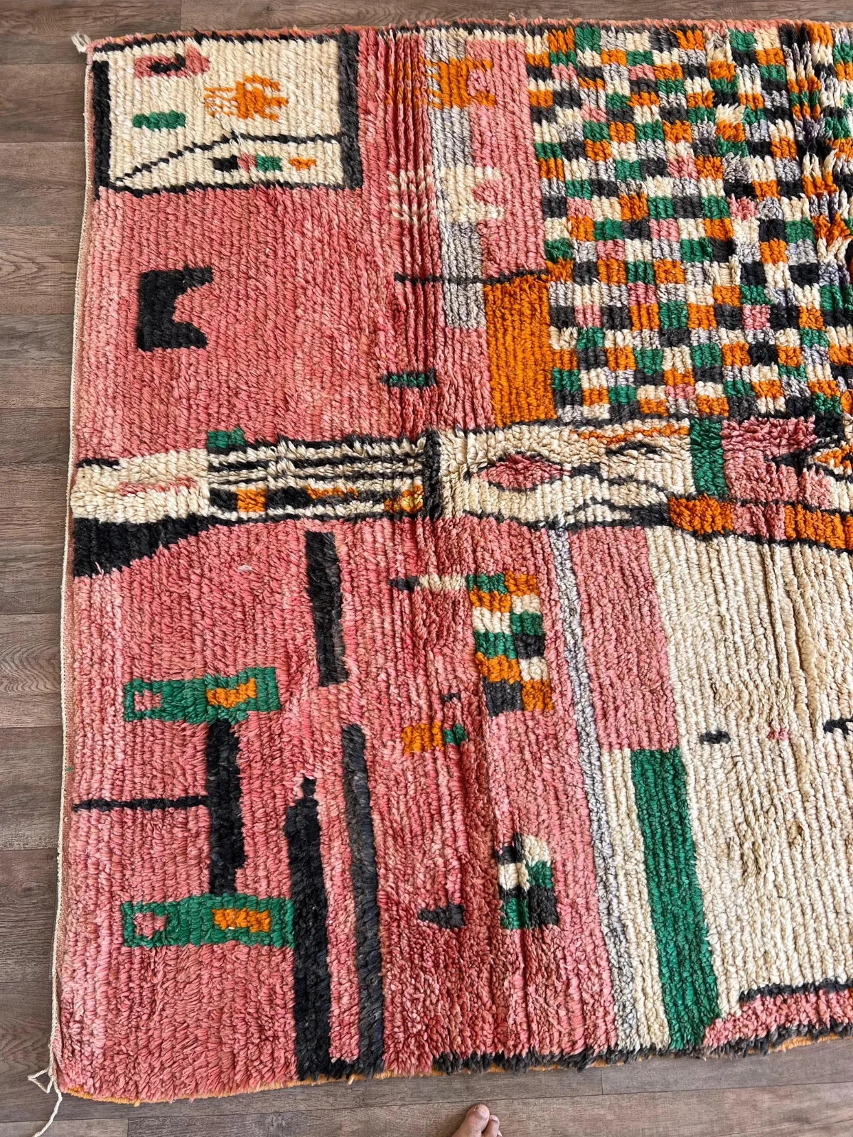 Handmade Moroccan Boujaad Rug – Custom Wool Berber Carpet – Colorful Abstract Tr