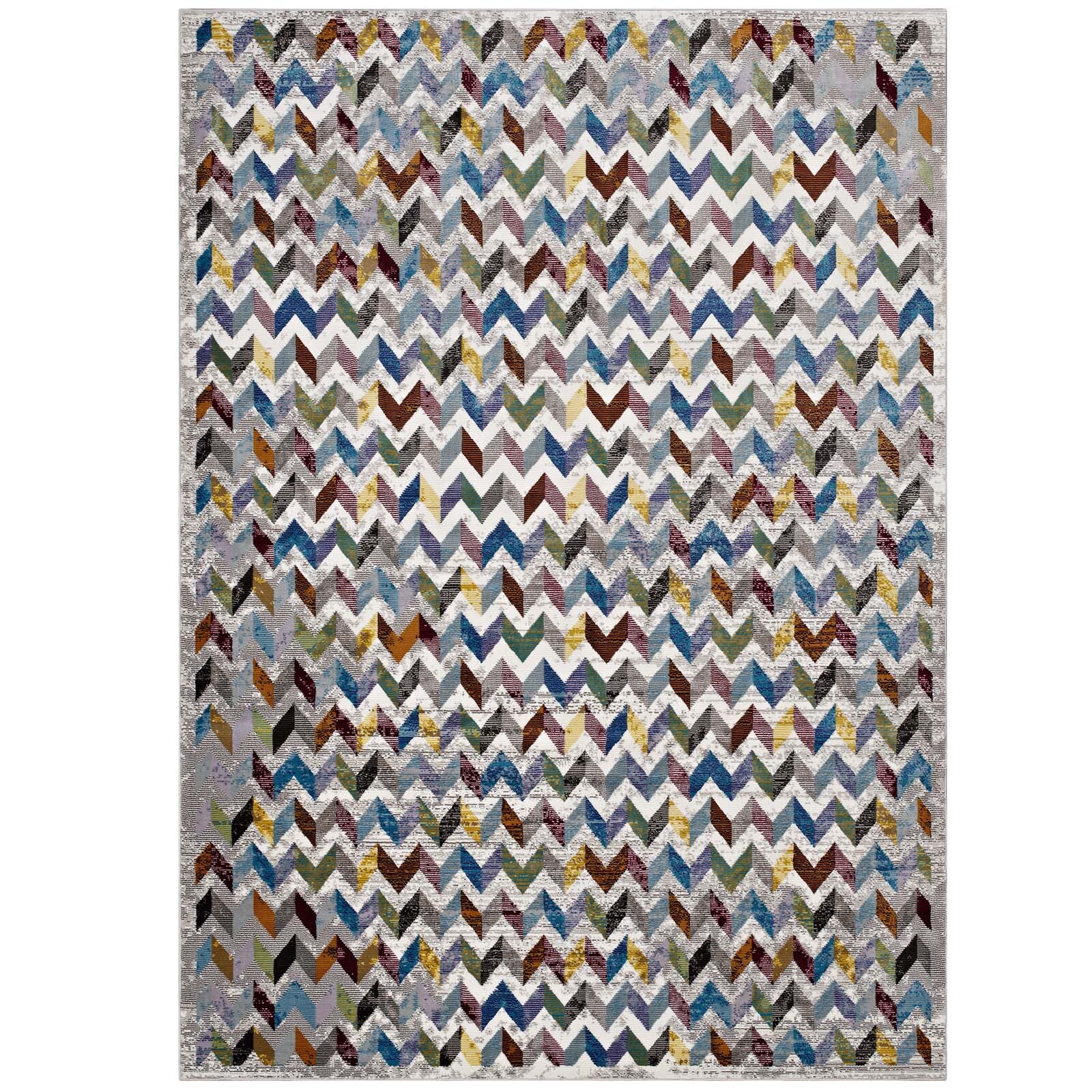 Contemporary Modern Chevron Mosaic Abstract 5×8 Area Rug in Multicolored