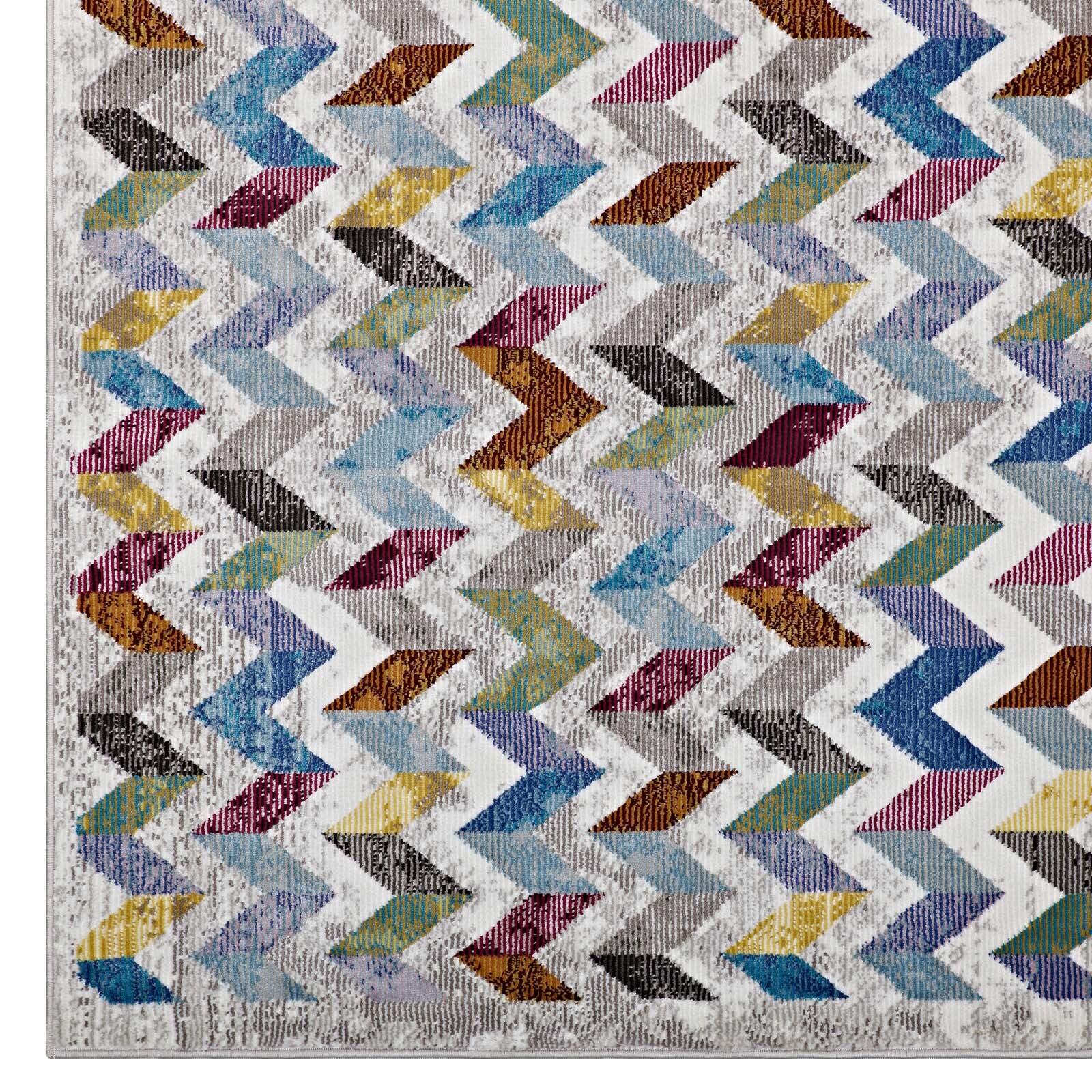 Contemporary Modern Chevron Mosaic Abstract 5×8 Area Rug in Multicolored