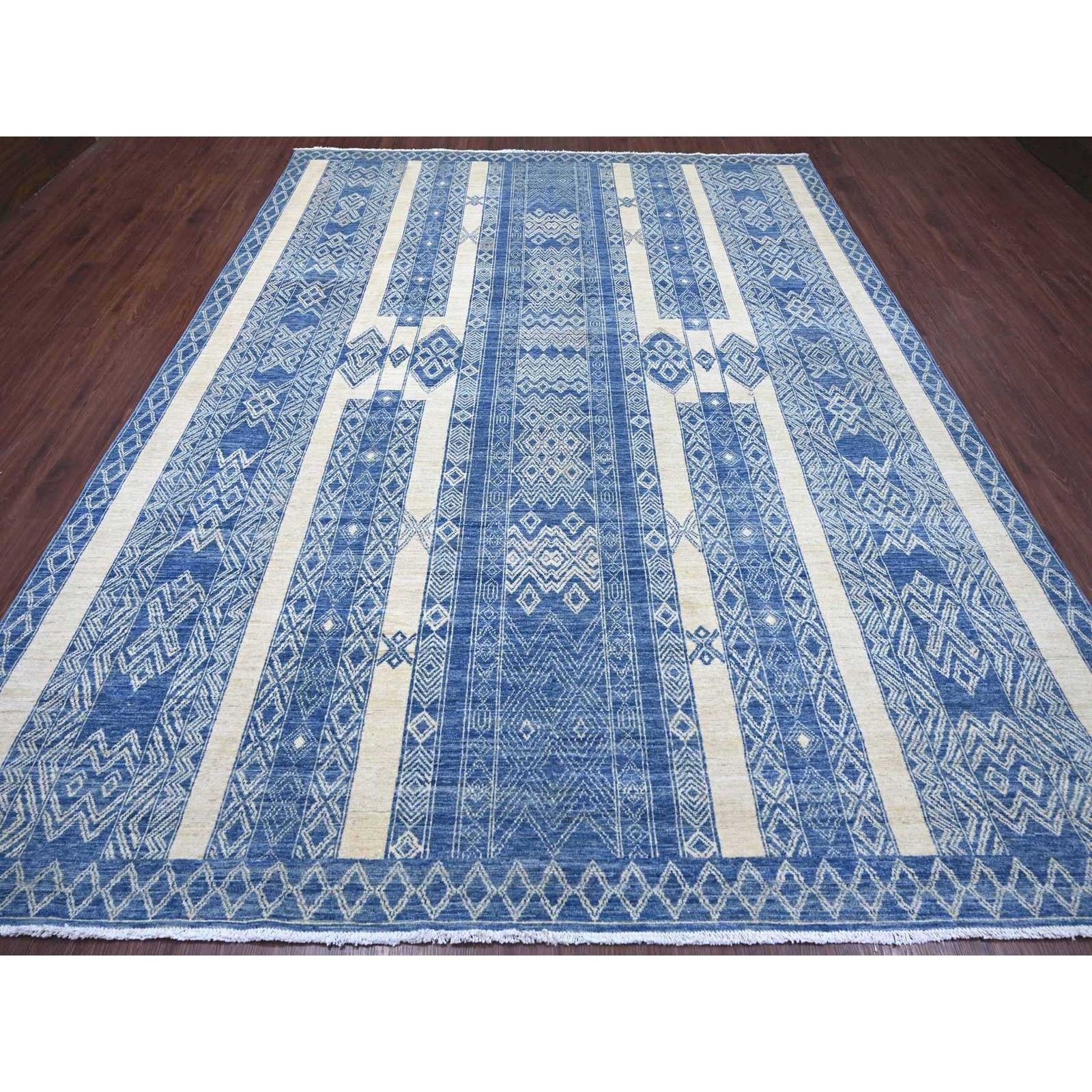 8’9″x11’6″ Blue Moroccan Berber Influence Wool Hand Knotted Oriental Rug 22844