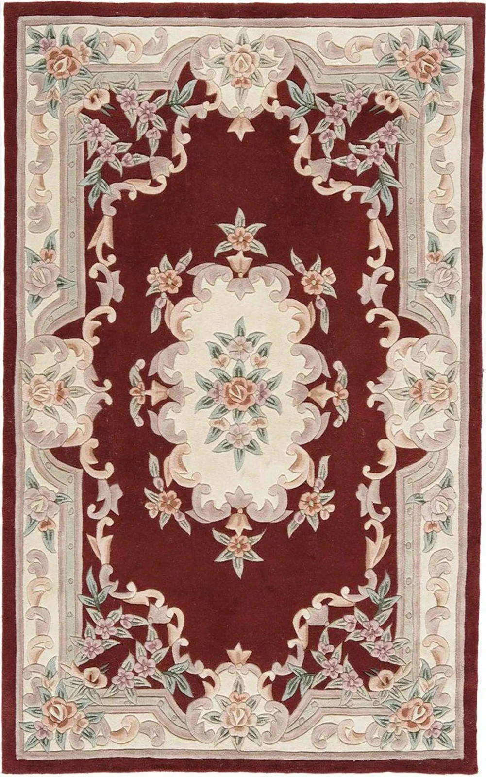 Red Hand Tufted Wool Rug Floral Medallion Design 5×7 Design, Ivory Traditional