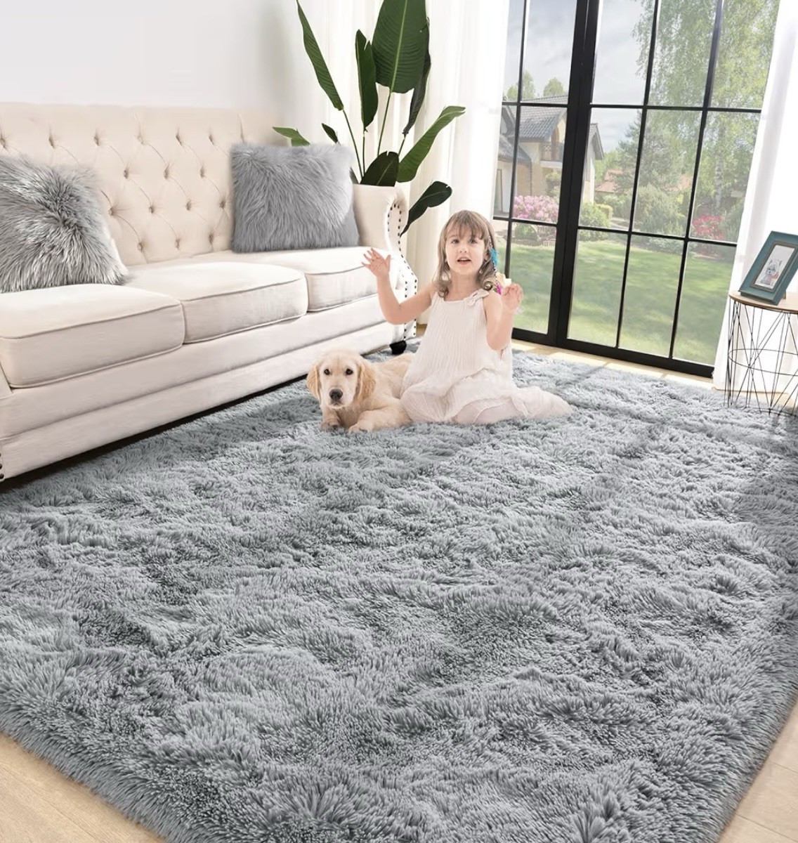Super Soft Shaggy Rugs Fluffy Carpets, 4×6 Feet, Anti-Skid Rectanlar, Grey