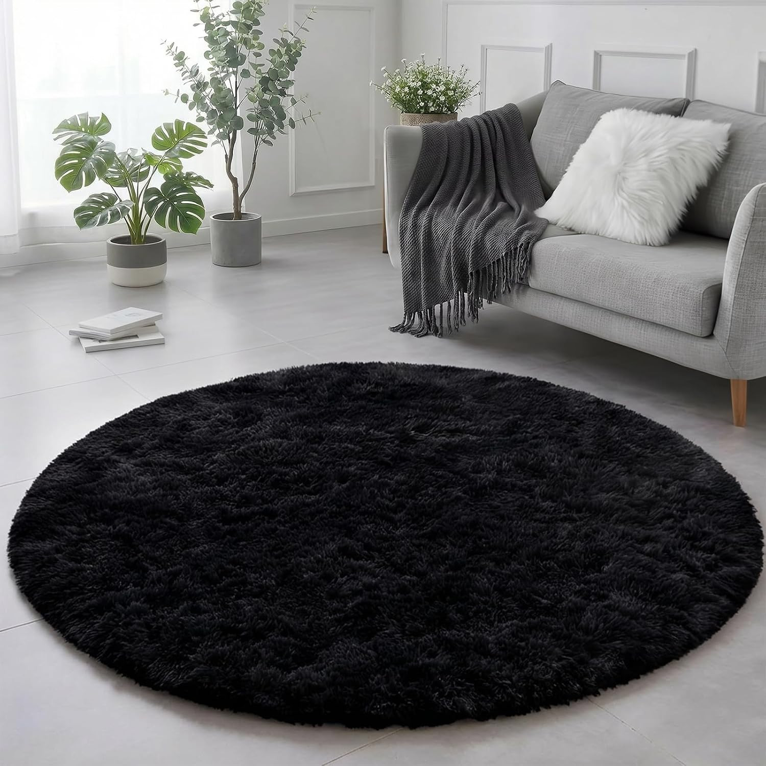 Grass Green round Rug 4Ft for Bedroom, Fluffy Shag Circle Area Rugs for Kids Roo