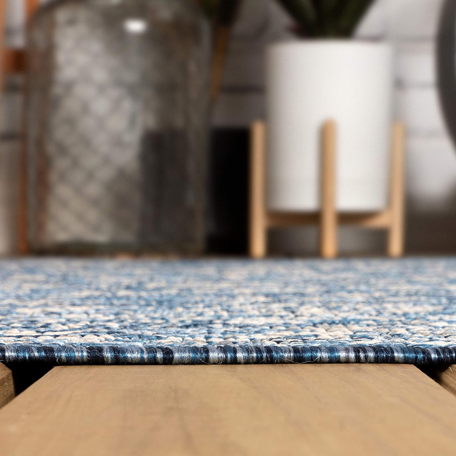 Weave Floral Indoor Outdoor round Area Rug 8 Ft Navy/Gray, Tela Bohemian Texture