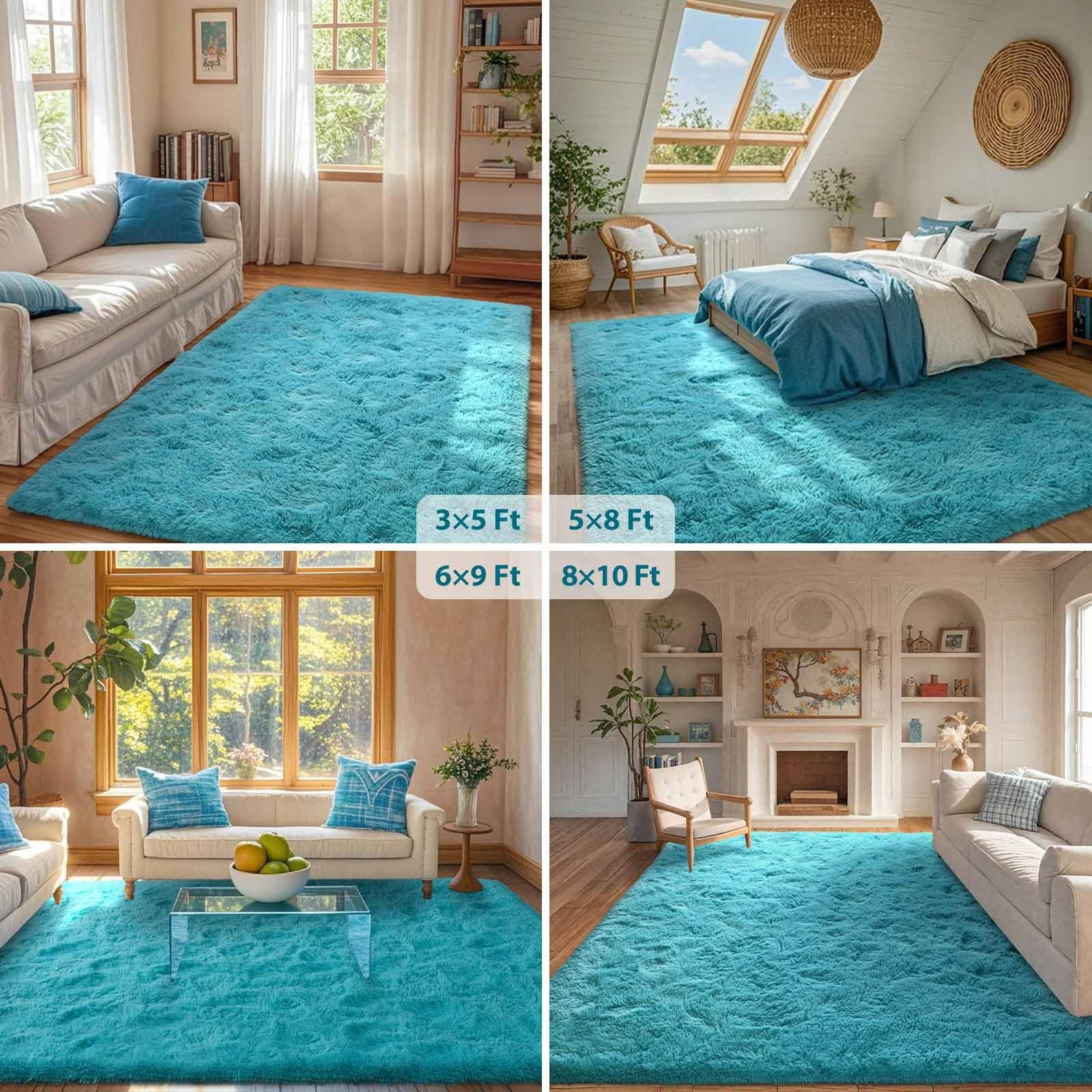 FinRèc Soft Blue Rugs for Bedroom Living Room, 5×8 Feet Plush Shaggy Area Ru…