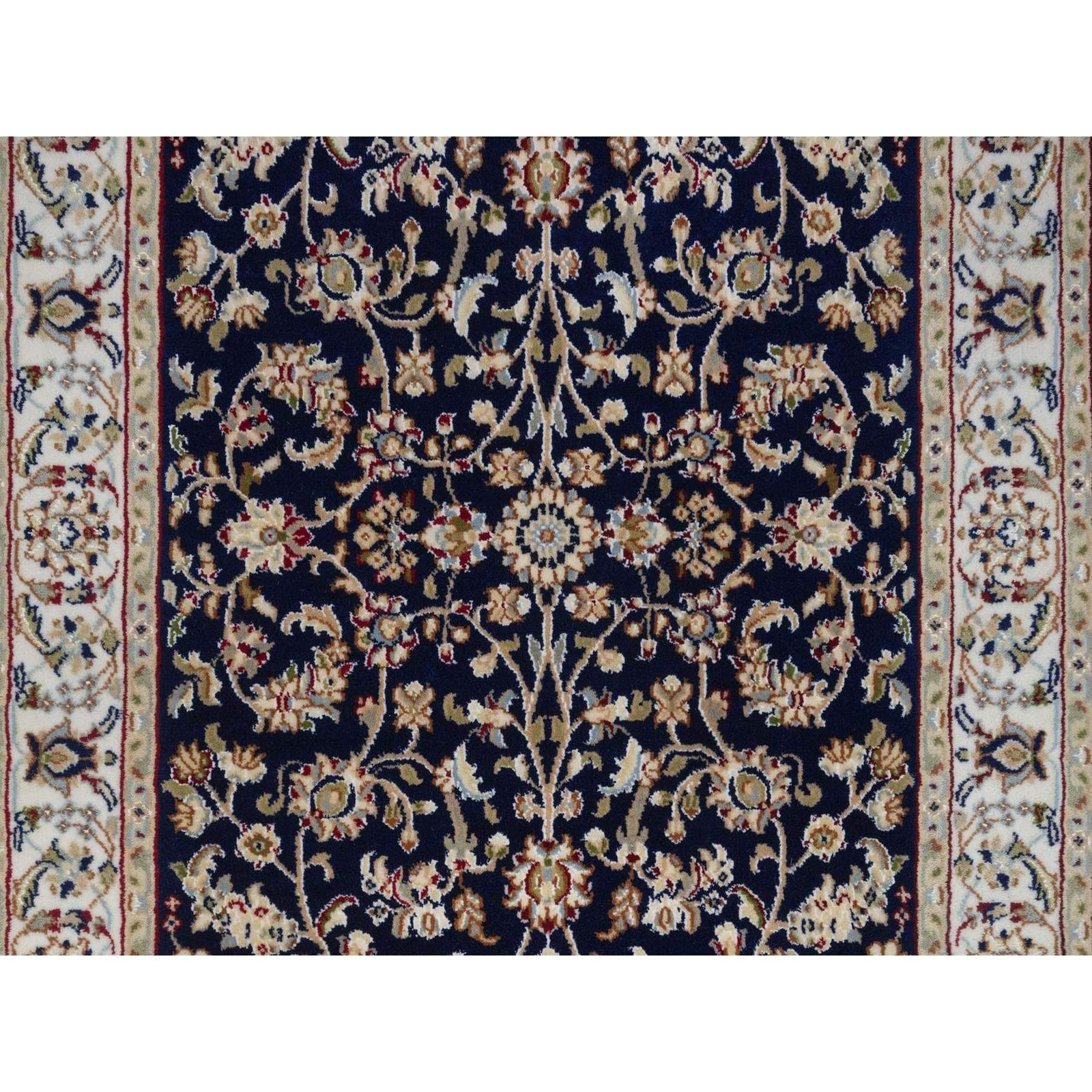 3’2″x5’1″ Midnight Blue Nain Flower Design Wool & Silk Hand Knotted Rug 92485