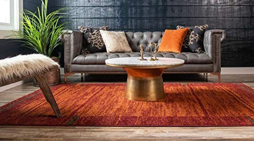 Modern Abstract Area Rug 5×8 ft – Autumn Casual Design, Terracotta/Burgundy Bord