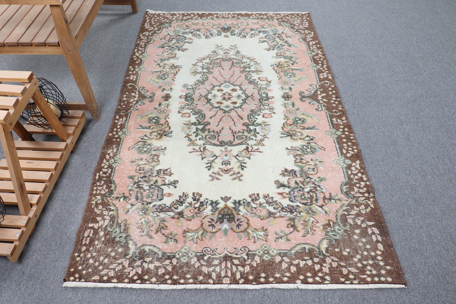 4×6,7 ft Vintage Rug, Turkish Area Rug, Brown Moroccan Wool Rug