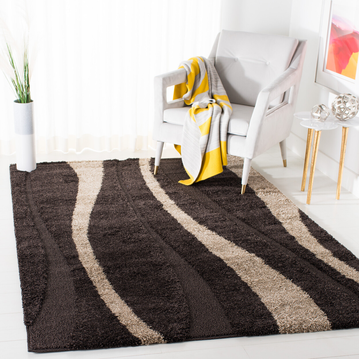 SAFAVIEH Willow Shag SG451-2813 Dark Brown / Beige Rug