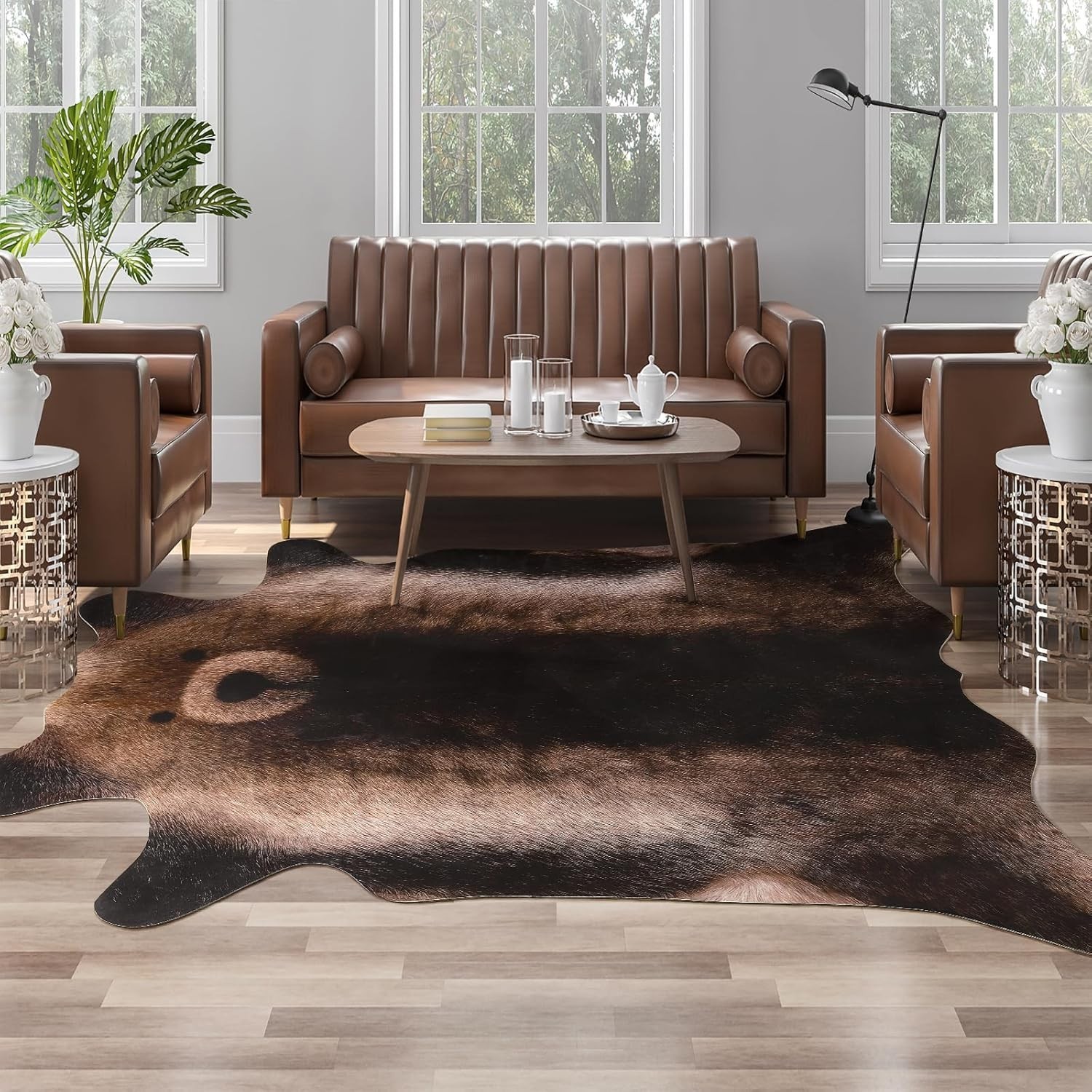 Machine Washable Faux Bear Rug 4.6×5.2 Ft – Elegant Wildlife Decor for Home