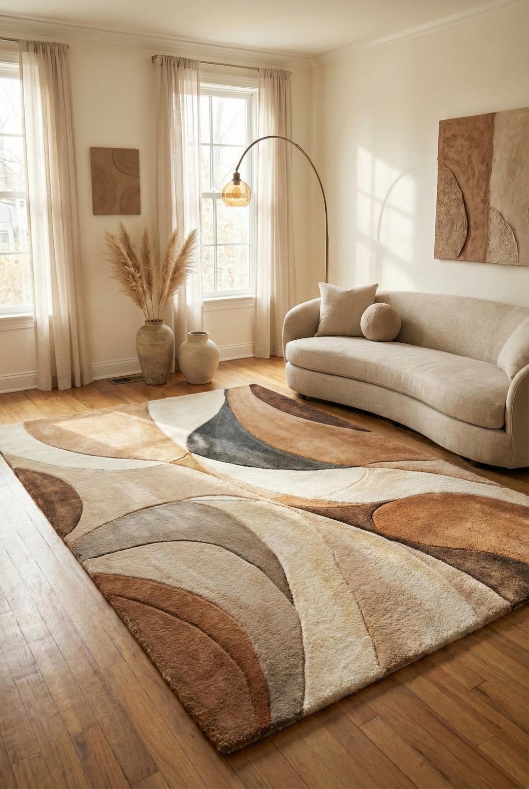 Modern Abstract Rug Earth Tone Brown Beige Hand Tufted Wool Living Room Large