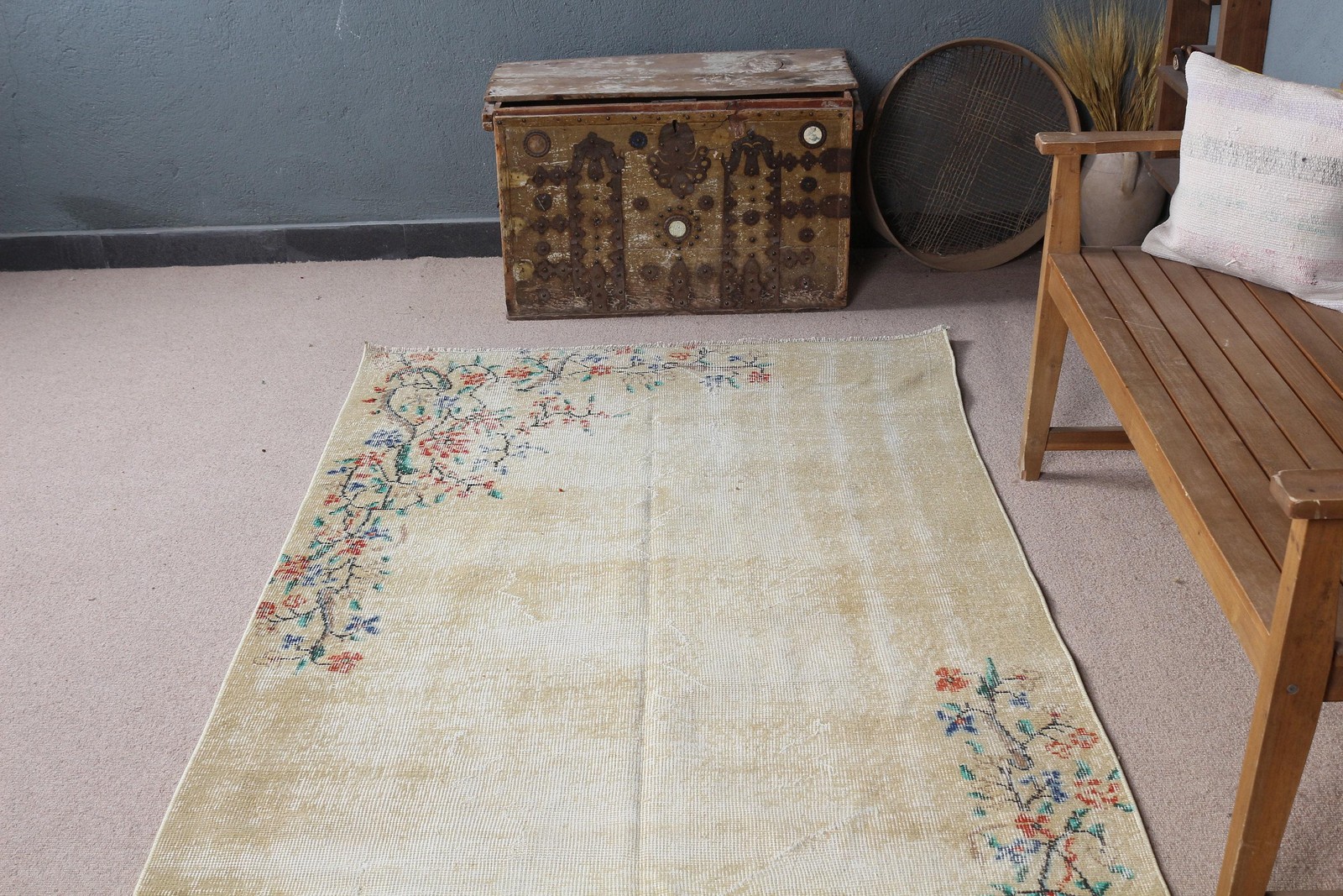 4,3×7,5 ft Rug, Area Turkish Rug, White Moroccan Rug