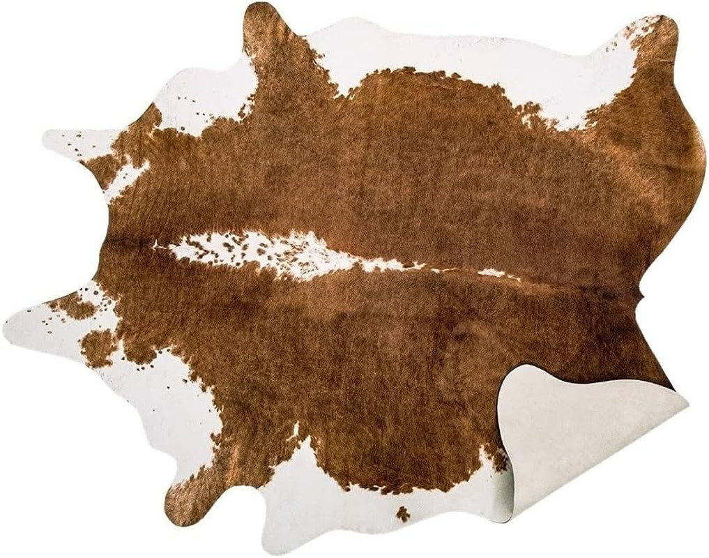 Faux Cowhide Rug, Brown Cow Print Large Animal Area Rug, 4.6X5.2 Ft | Premium Co