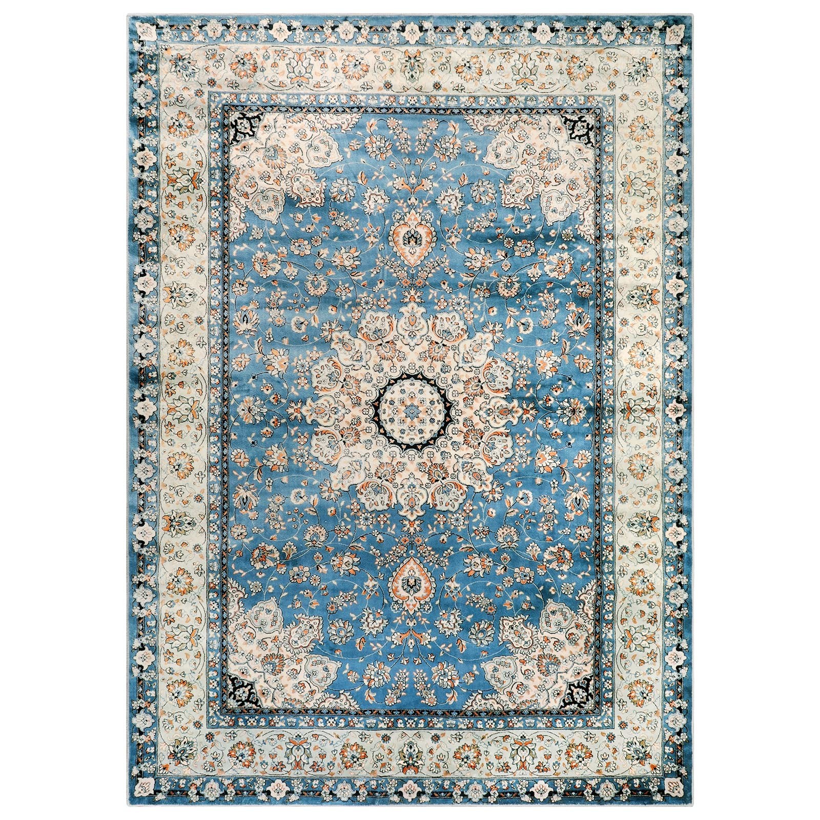 Felice Oriental Floral Medallion Area Rug – 5×7 Large Blue Distressed Living