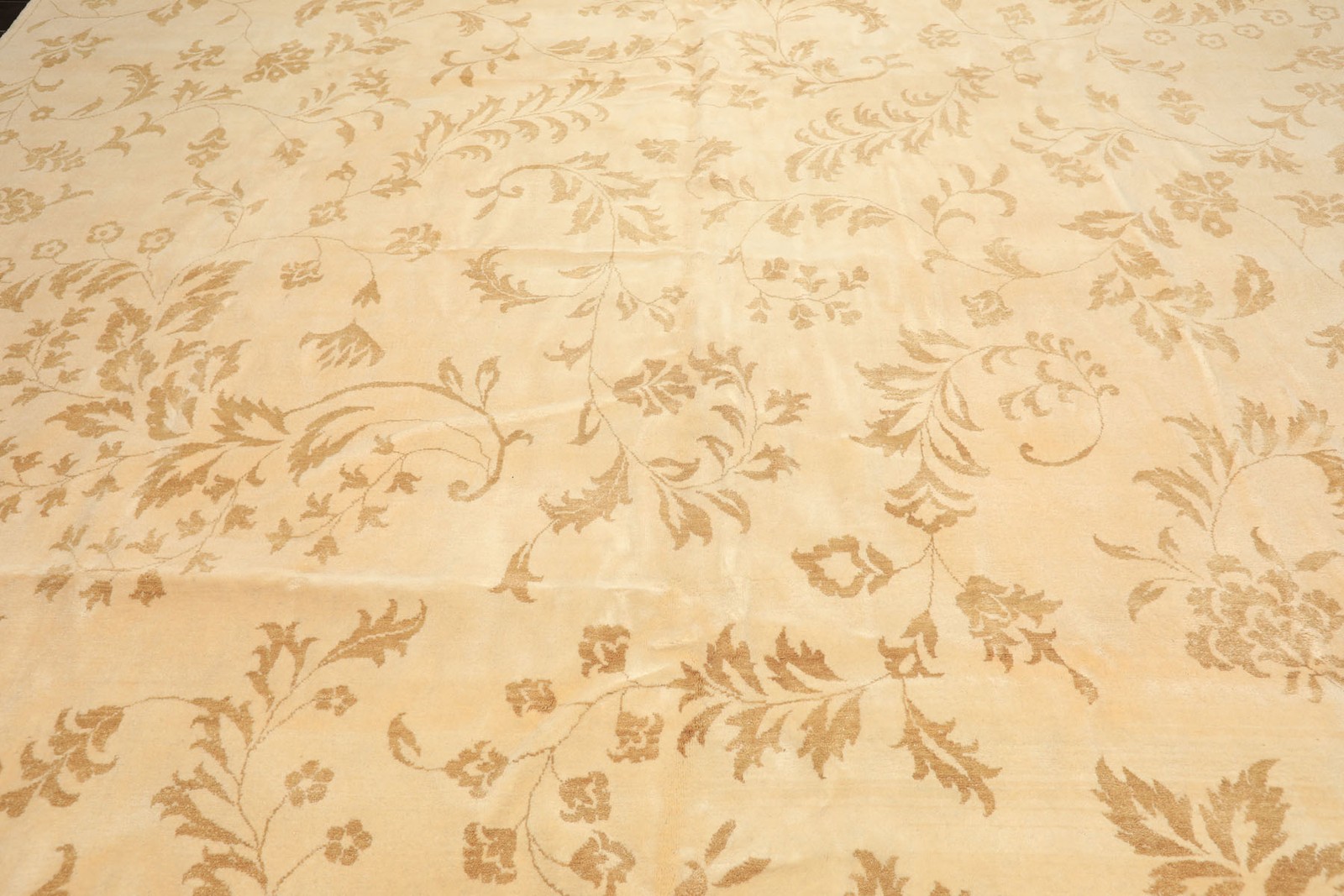 12×14’9” Hand Knotted Wool Ivory, Khaki Indo Tibetan Transitional Botanical Rug