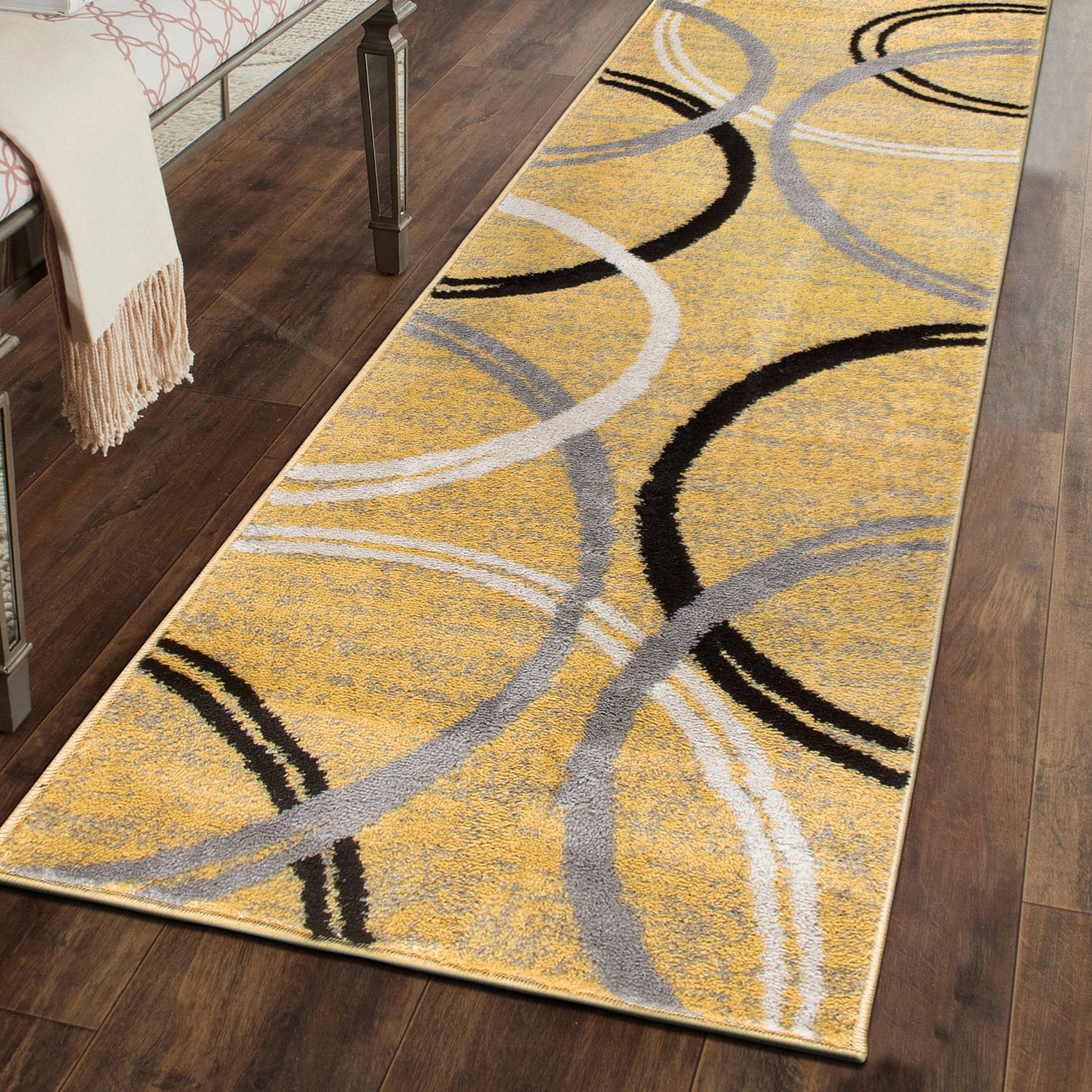 Rugshop Kitchen Rugs Contemporary Abstract Circles Design Yellow Runner Rugs 2×7