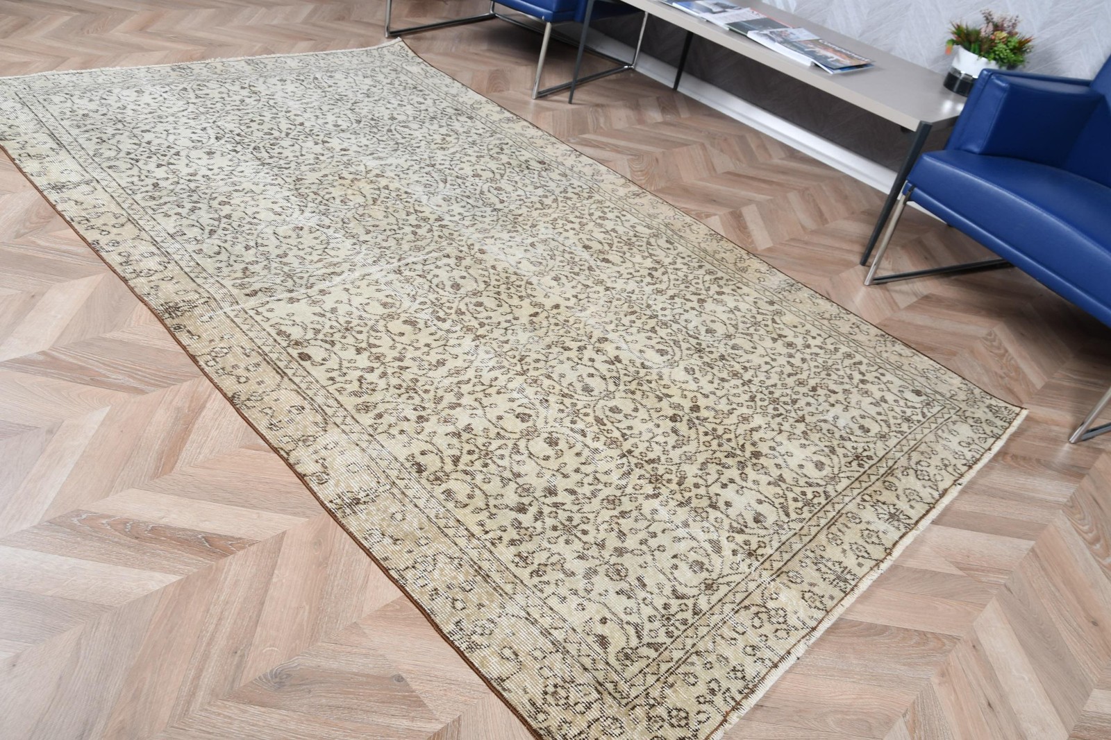 Turkish 4,6×7,8 ft Rug, Area Vintage Rug, Brown Abstract Wool Rug