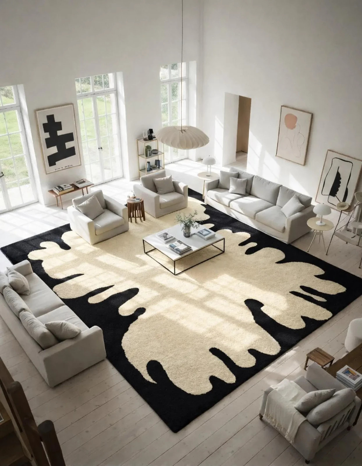 Handmade Tufted Wool Area Rug | Abstract Organic Cream & Black Carpet