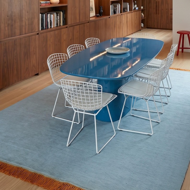 Blue Scandinavian Swedish Kilim Tile Handmade Flat weave Boho Large Area Rug