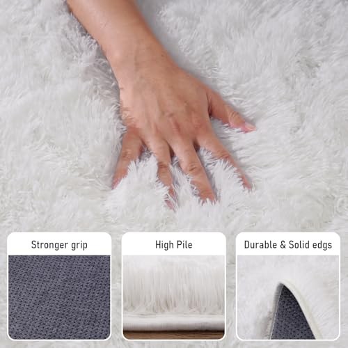 Rezutan Large 8×10 Area Rug – White Soft Shag Rugs for Bedroom