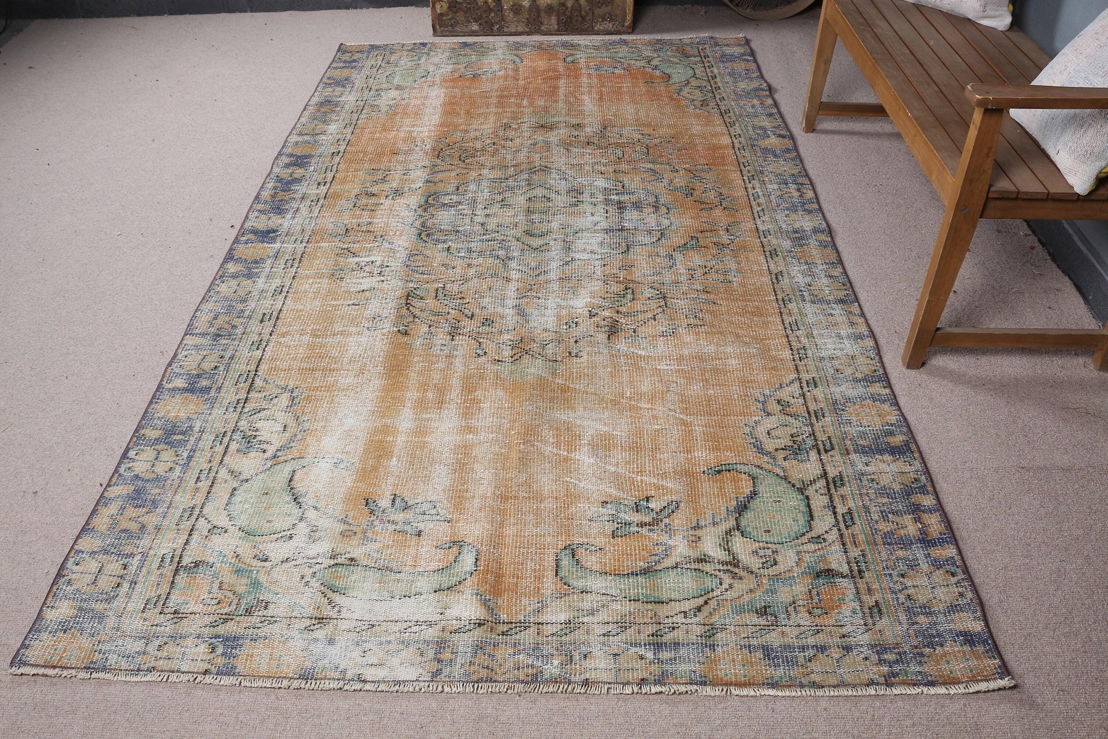 Turkish 5,2×9,2 ft Rug, Vintage Rug, Brown Camouflage Wool Rug