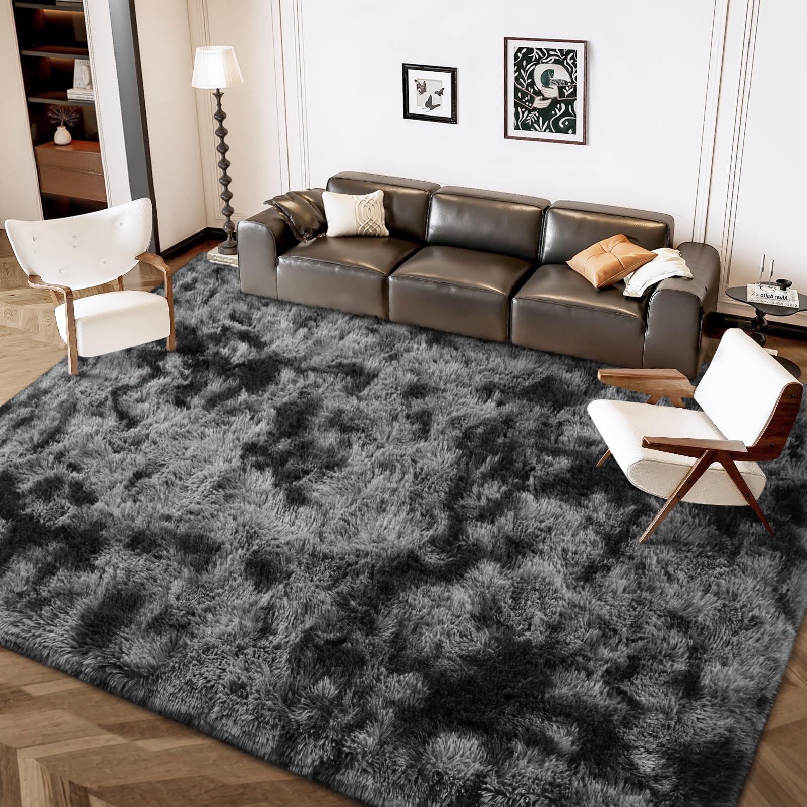 FlyDOIT Large Area Rugs for 4′ x 6′ (Rectangular), Tie-dyed Black and Grey