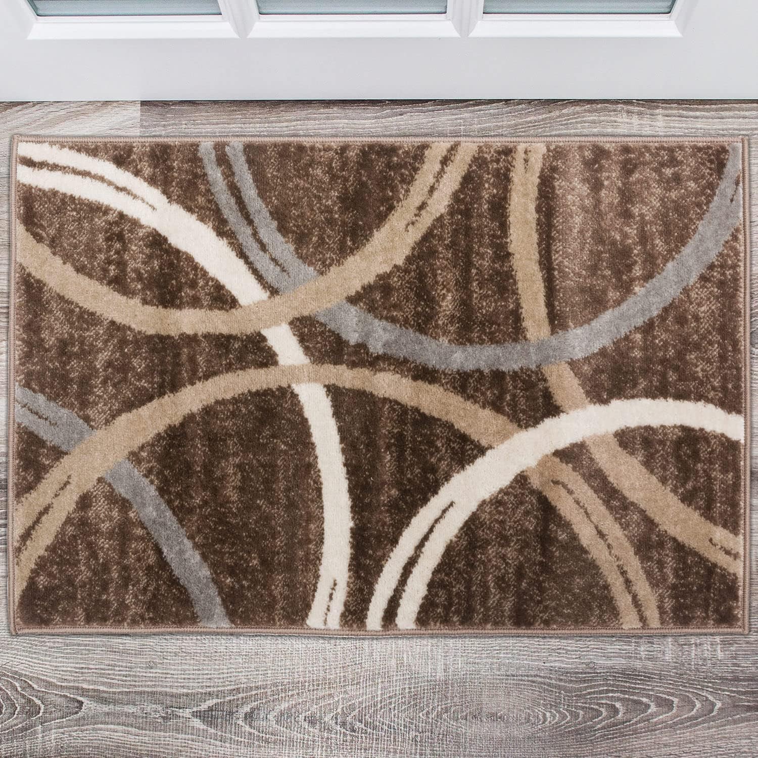Modern Wavy Circles Design Accent Rug Non-Shedding Carpet for Entryway Bathroom