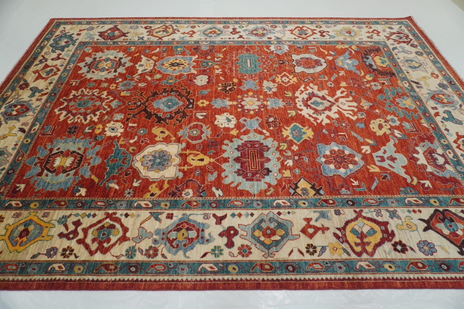 10×14 ft Red Oushak Turkish Style Hand Knotted Wool Area Rug
